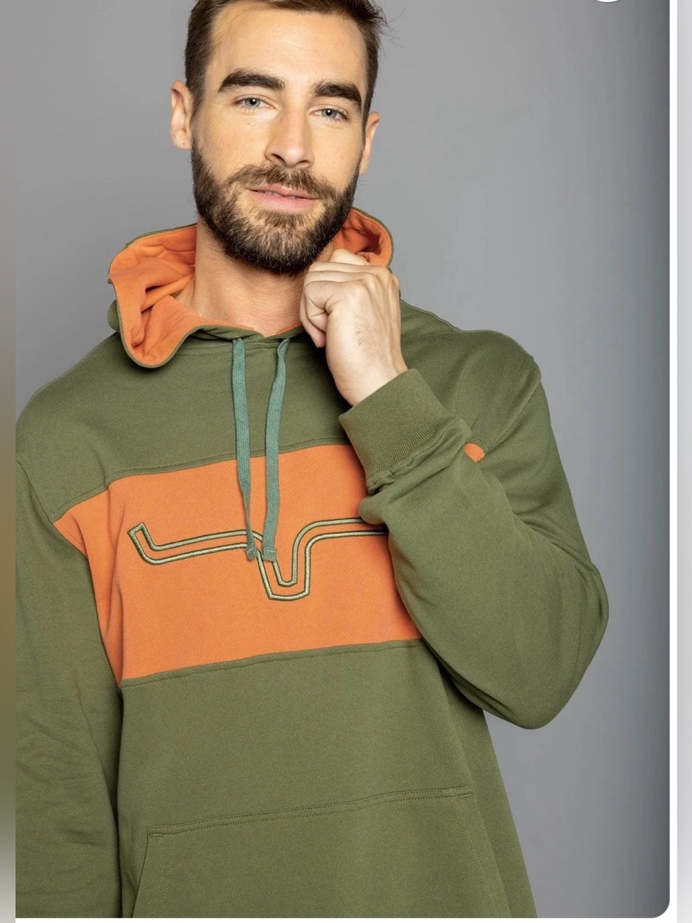NWT Men's Kimes Ranch Small Olive & Orange Colorblock Hoodie Sweatshirt